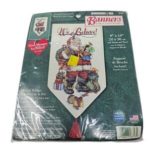 Vintage Banners We Believe Santa Claus Cross Stitch Banner Christmas Craft